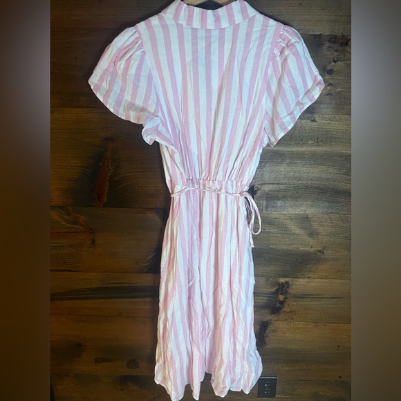 Draper James Striped Button Down Linen Midi Dress with Tie Waist - Picture 9 of 13